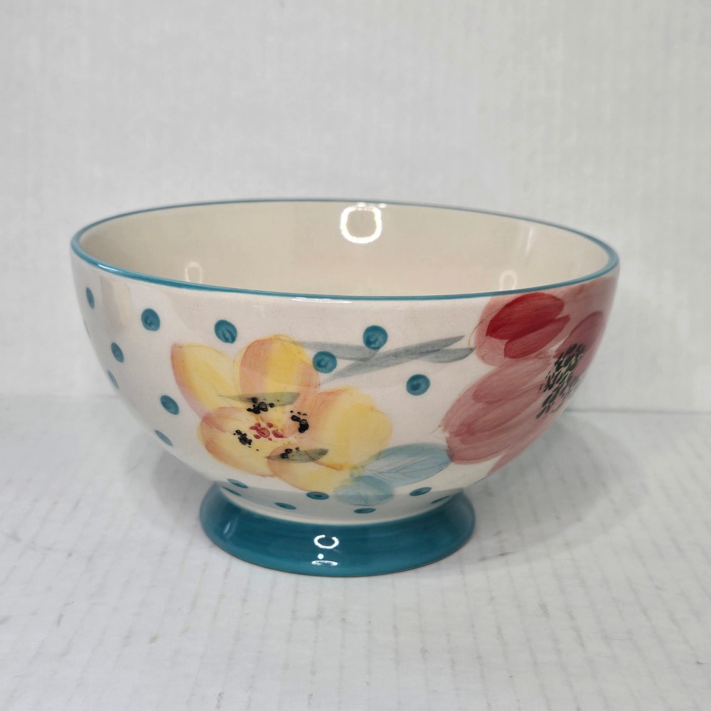 The Pioneer Woman Floral Polka Dot Footed Serving Regular Bowl Teal Pink 6 Inch